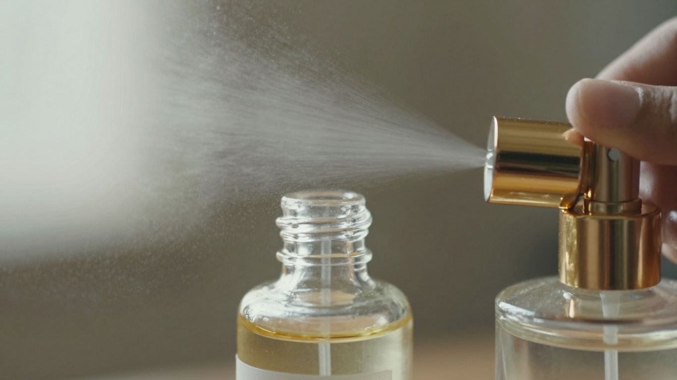 Perfume oil bottle next to a spray bottle