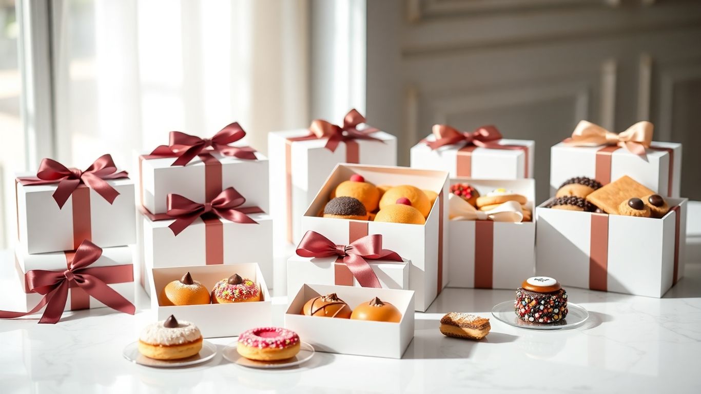 กล่องขนมออเดรย์จัดวางสวยงามบนโต๊ะหรู