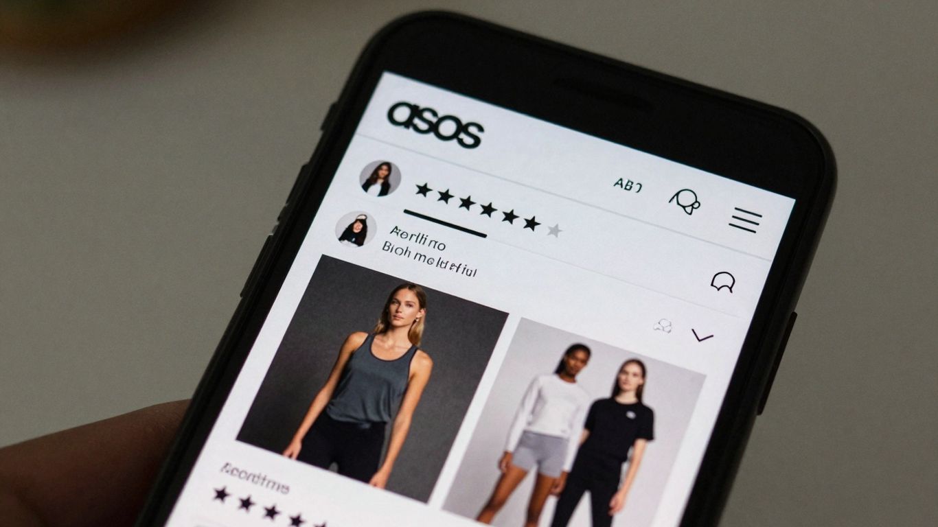 ASOS product review page on a smartphone screen.