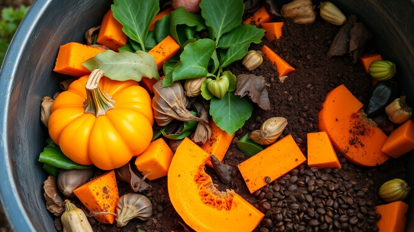 Kompost mit Herbstgemüse und Kaffeesatz
