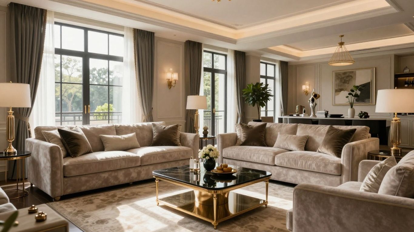 Luxurious Airbnb interior with premium furniture and natural light.