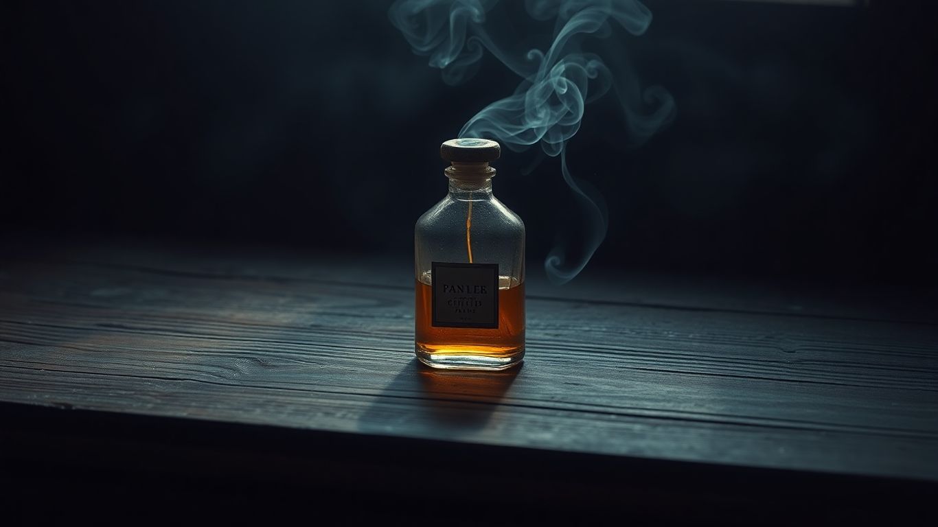 Vintage perfume bottle with wisps of mist.