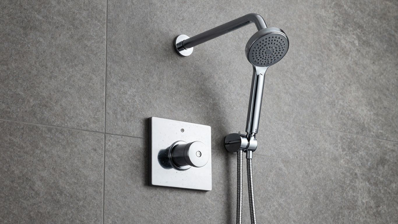 Sleek concealed shower valve with chrome fixtures.