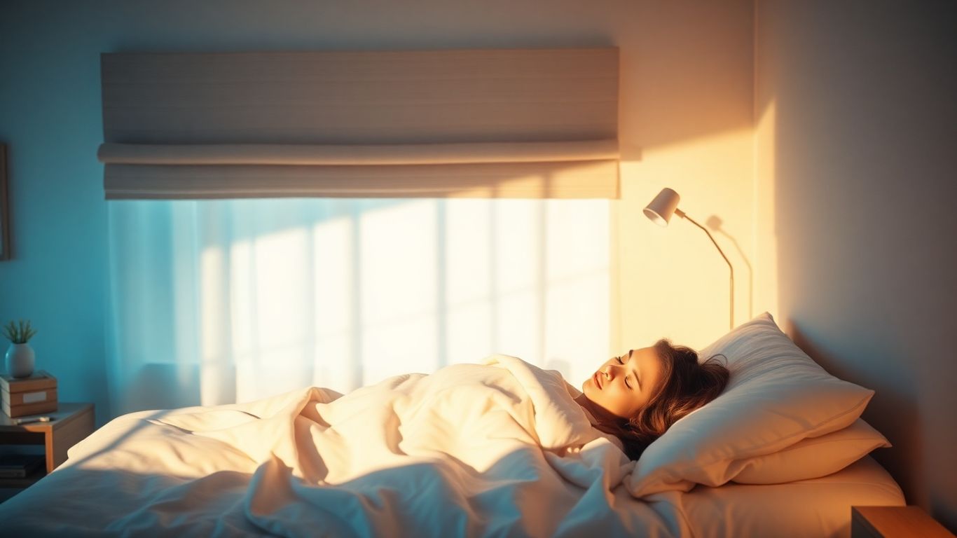 Person sleeping peacefully in a serene bedroom.