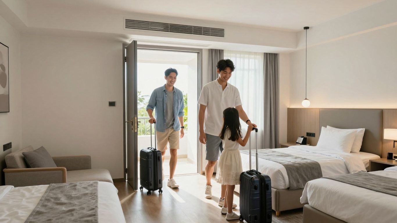 Family entering connecting hotel rooms at Harbour Grand Hong Kong.