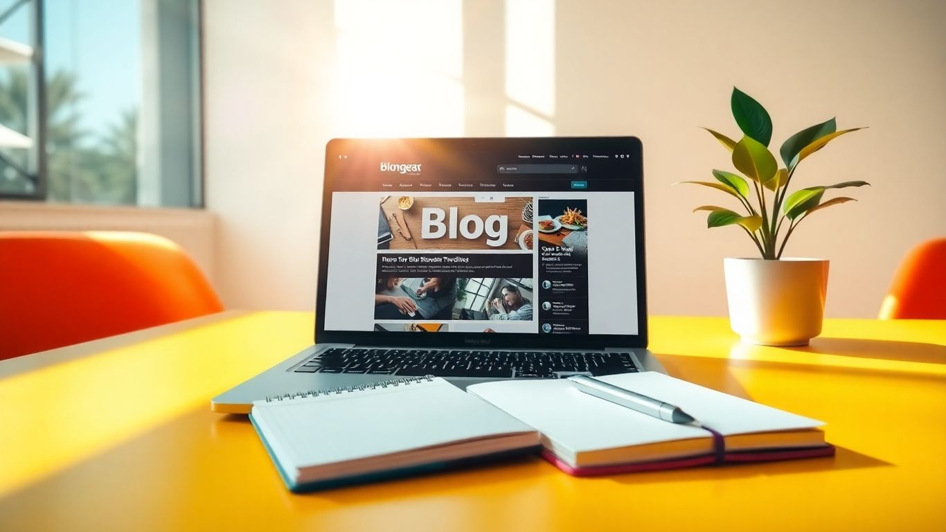 شخص يعمل على مدونة بلوجر احترافية على الحاسوب