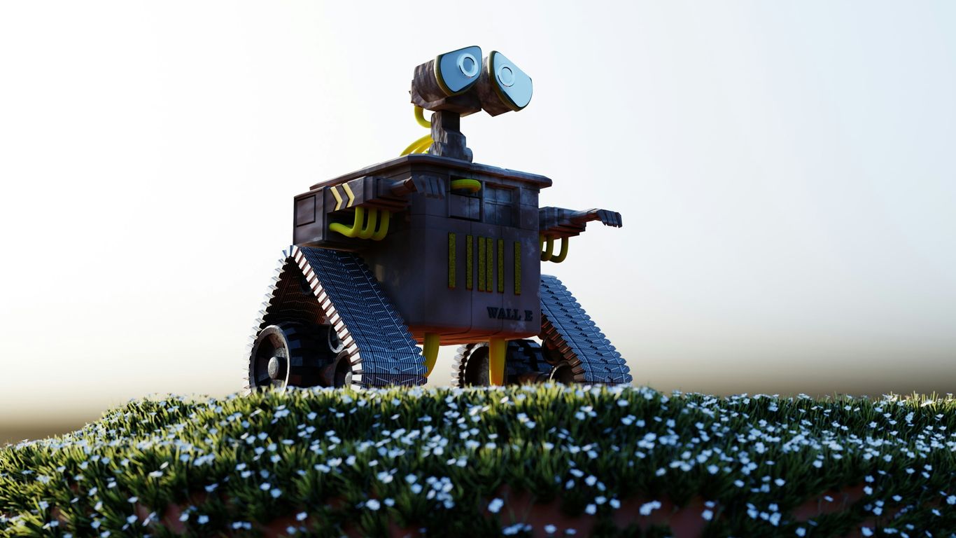 a robot with a camera on top of a hill