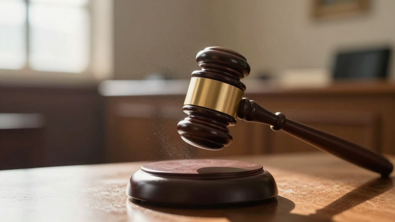 Ciocan de judecată lovind o bucată de lemn.