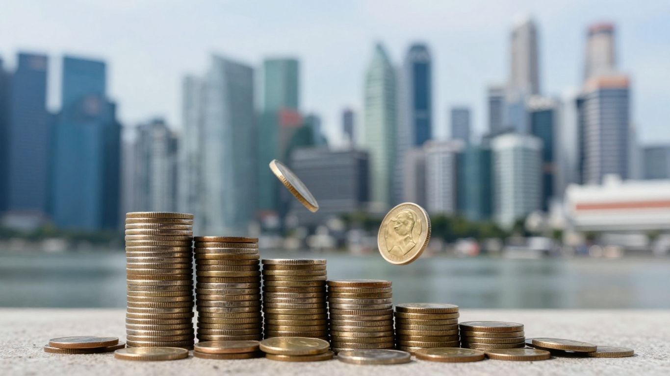 Singapore skyline with diminishing coins