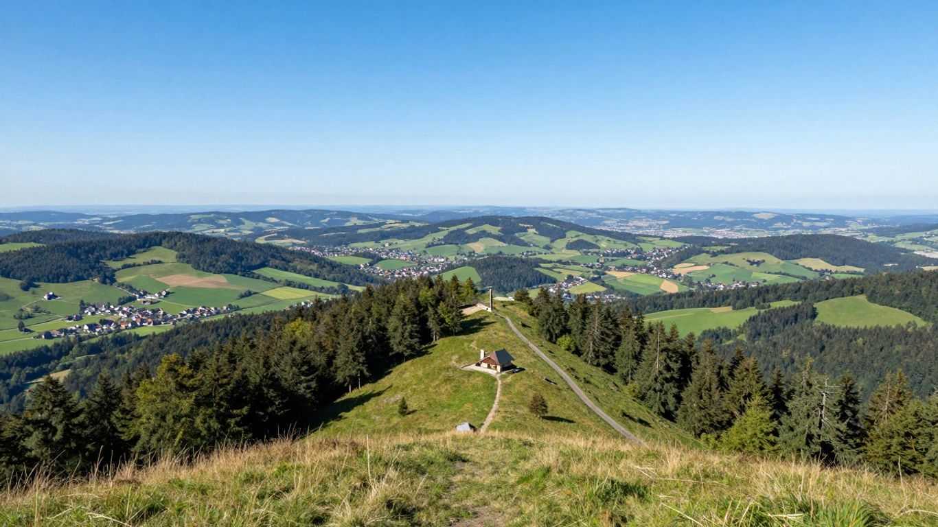 Der Langenberg, höchster Berg Nordrhein-Westfalens, mit grünen Hügeln.