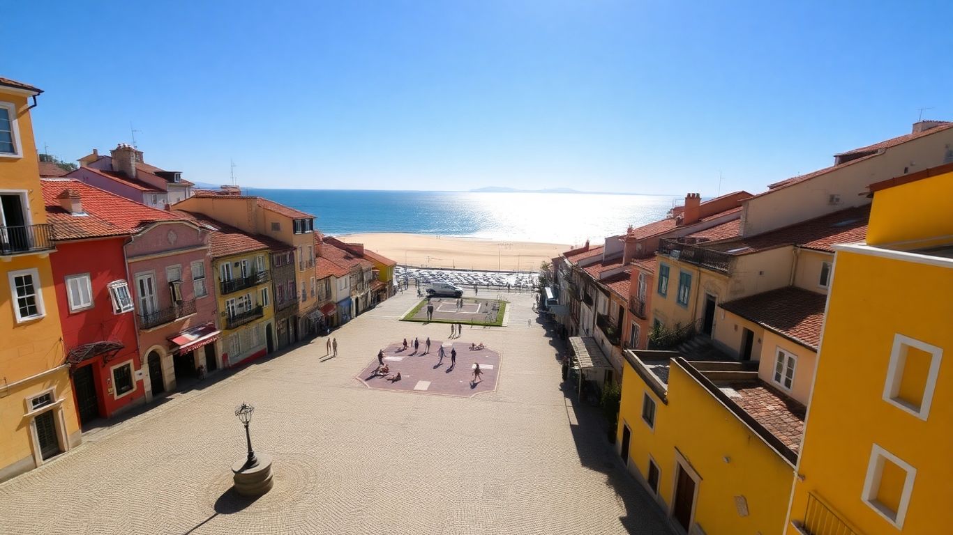 Historische Gebäude, Strand und Meer in Vigo.