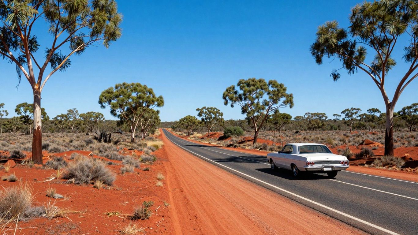 Road trip through Australian outback with car.