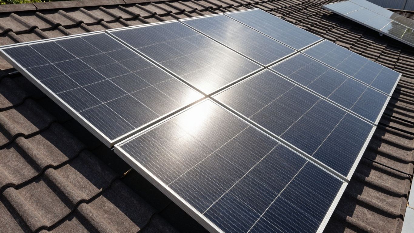 Panneaux solaires sur un toit ensoleillé.