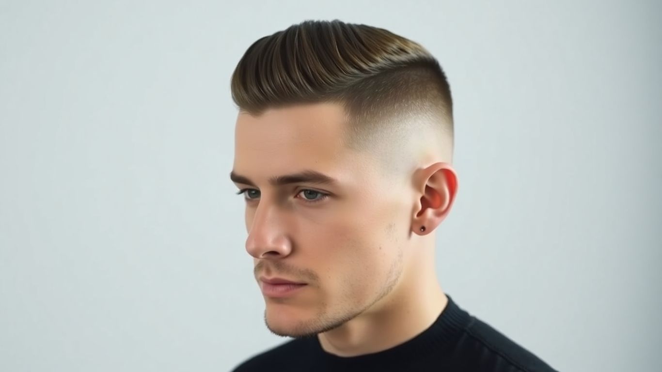 Man with a sharp crew cut fade hairstyle