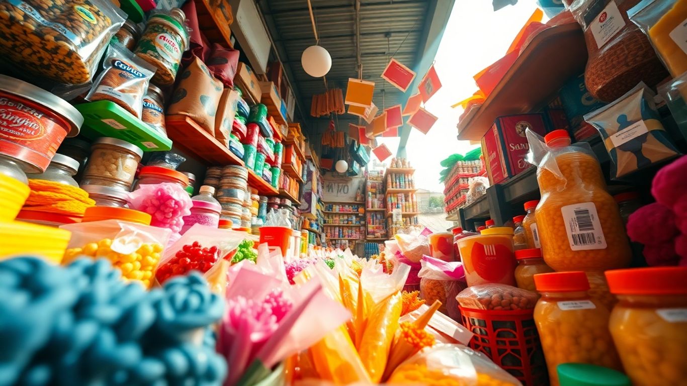 Colorful products arranged for a flash sale.