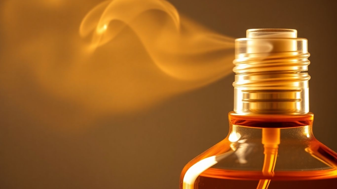 Perfume bottle with mist changing colour over time.