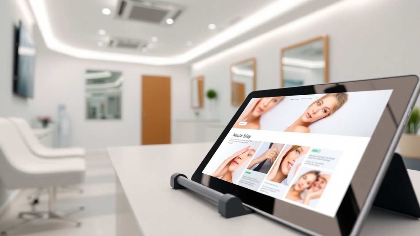 Modern clinic with updated website on tablet.