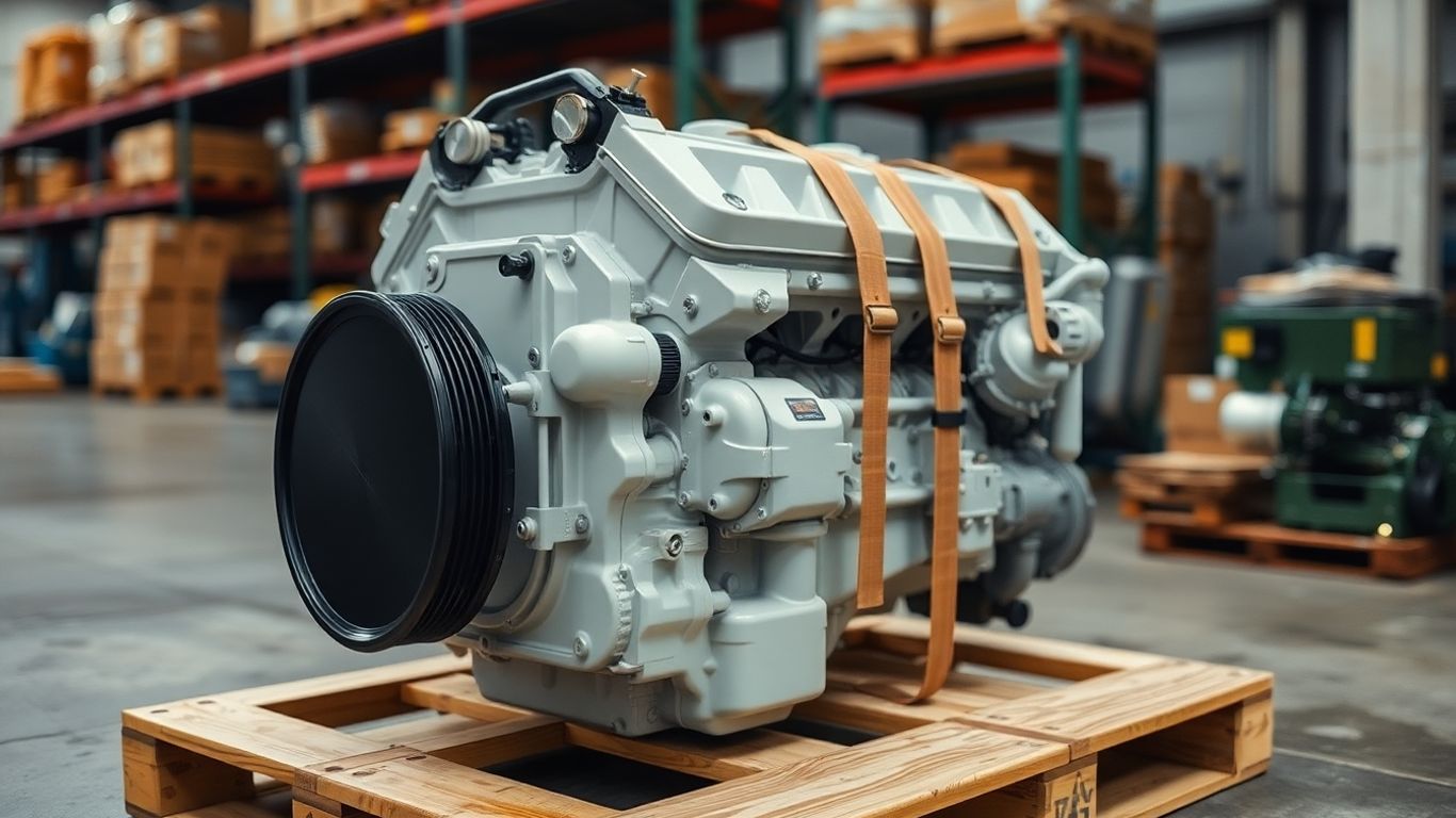 Engine on pallet ready for freight shipping