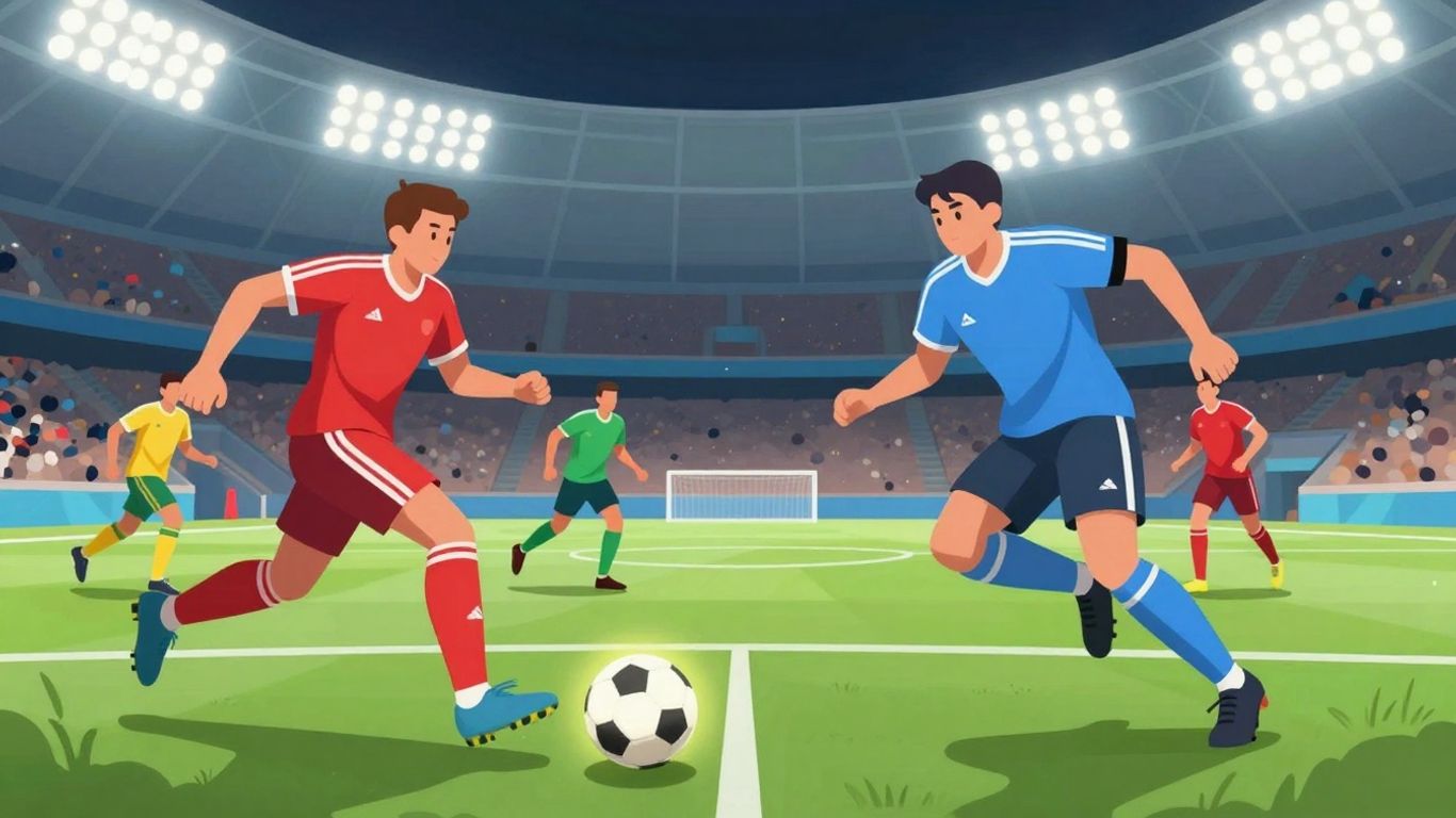 Virtual soccer players in a World Cup game.