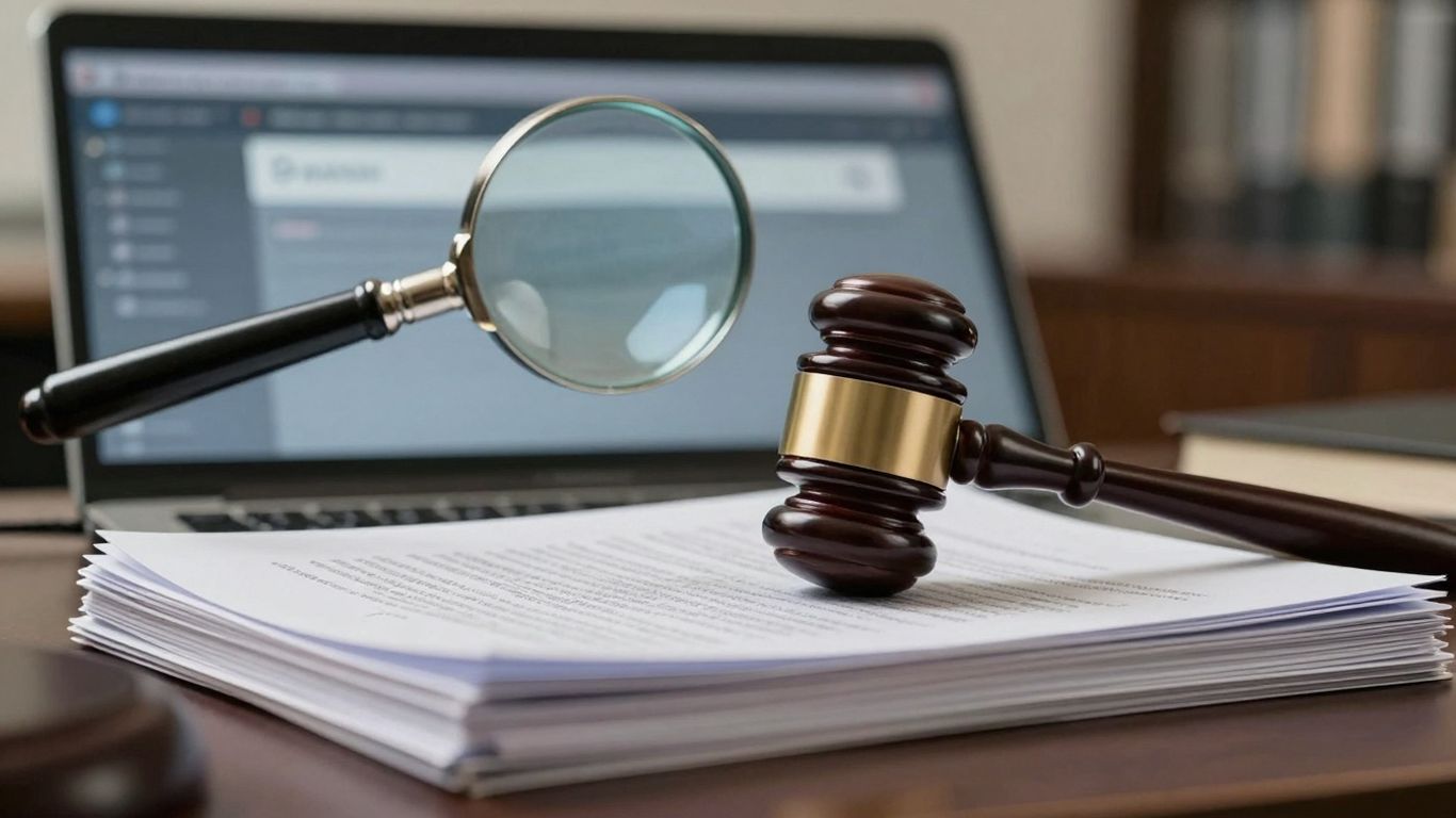 Gavel on documents near search engine screen