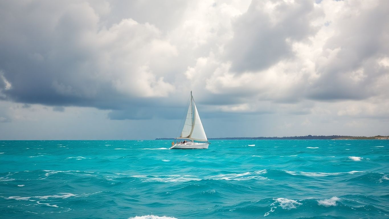 Sailboat on rough seas during hurricane season.