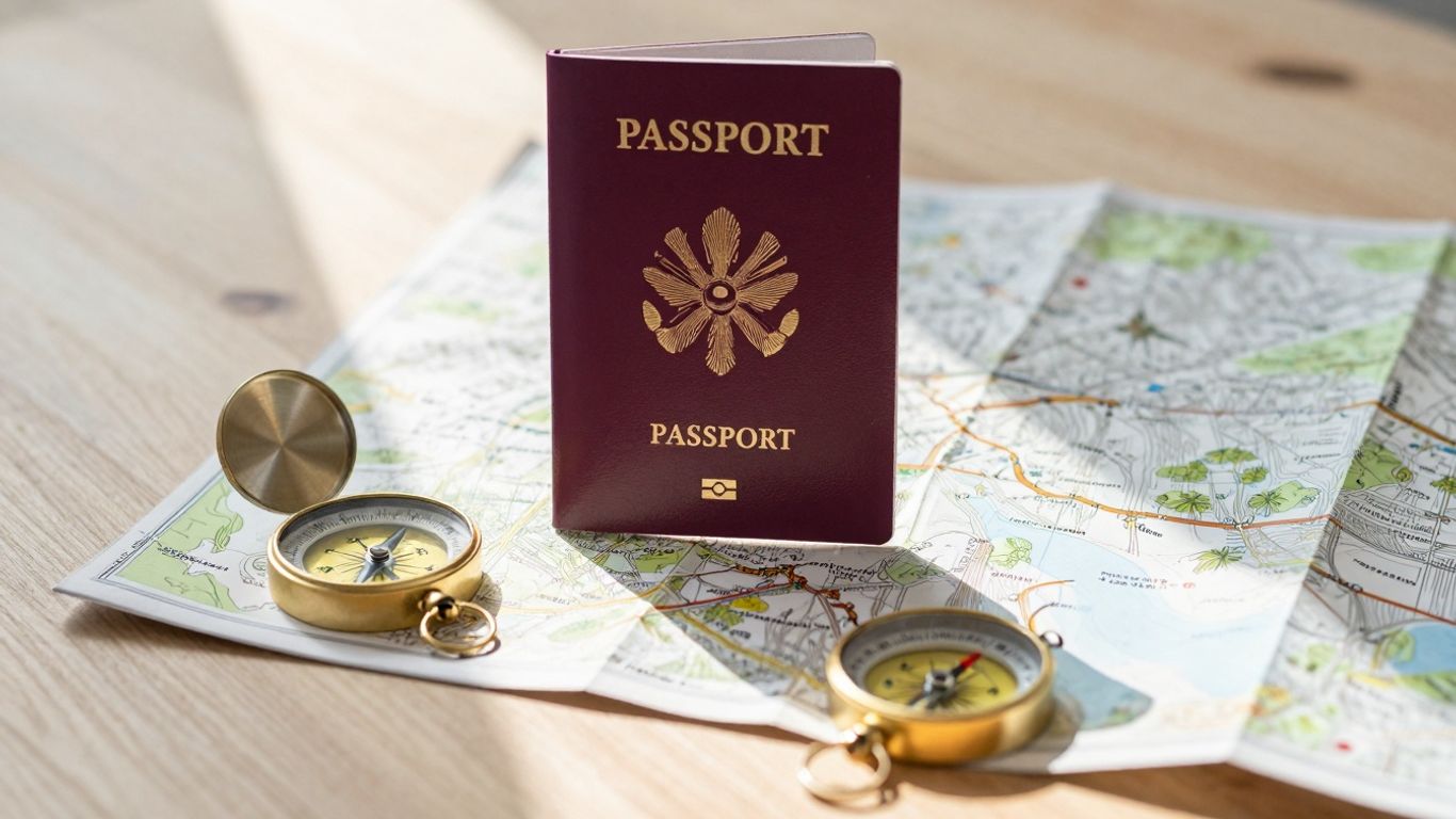 Maturzysta z plecakiem i mapą w ręku