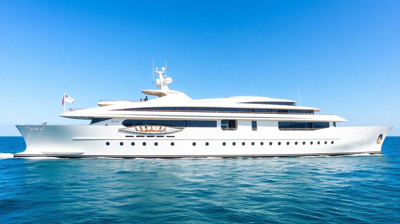 Opulent superyacht sailing on a calm blue ocean.