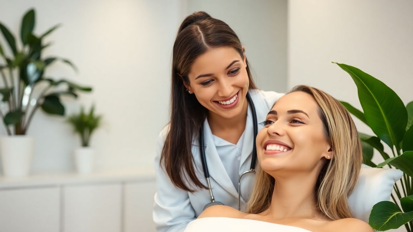 Practitioner and patient in a modern clinic.