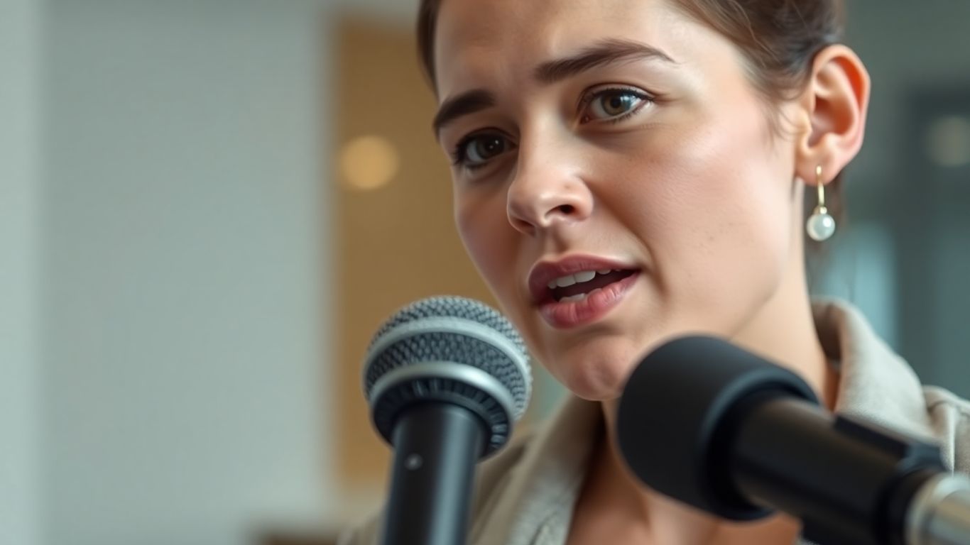 Person speaking into a microphone during a test.