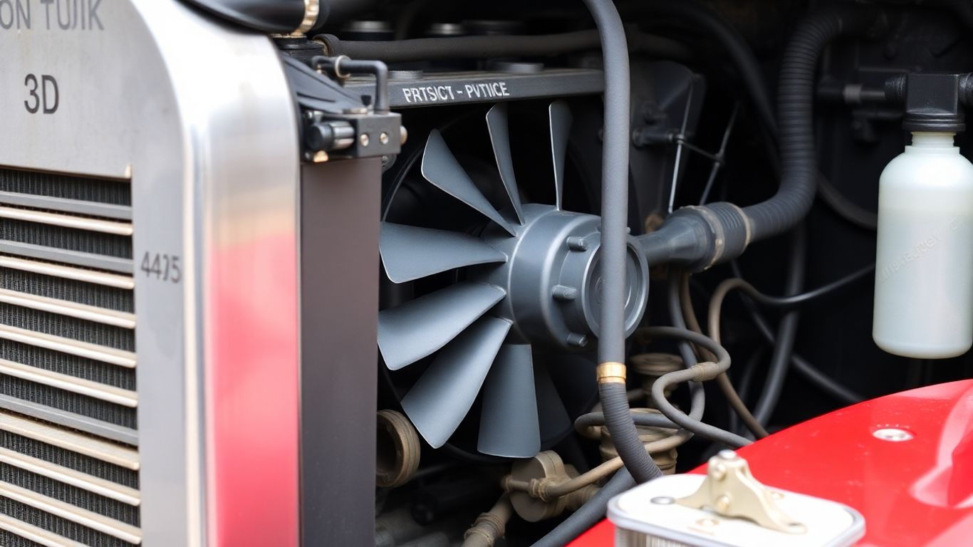 Sistema de arrefecimento de caminhão em detalhe.