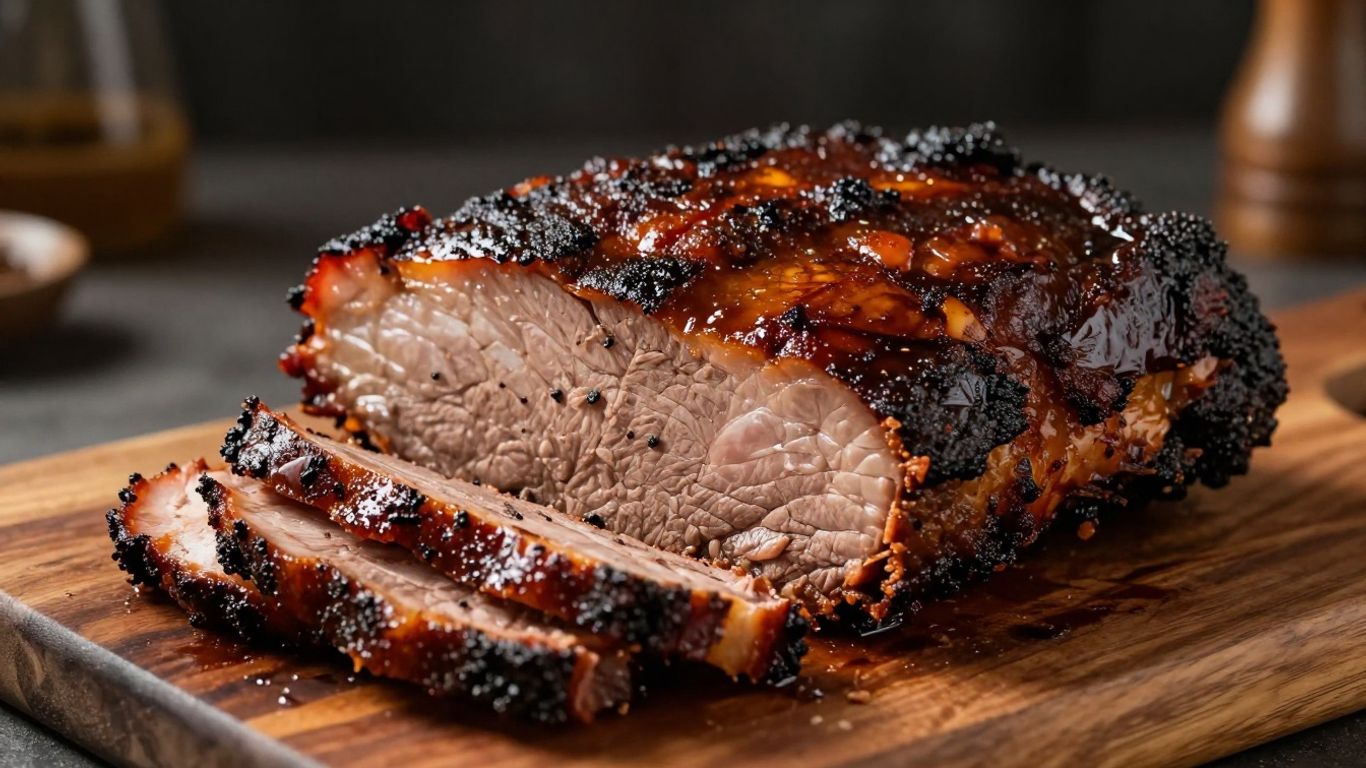 Smoked brisket slices on a wooden board