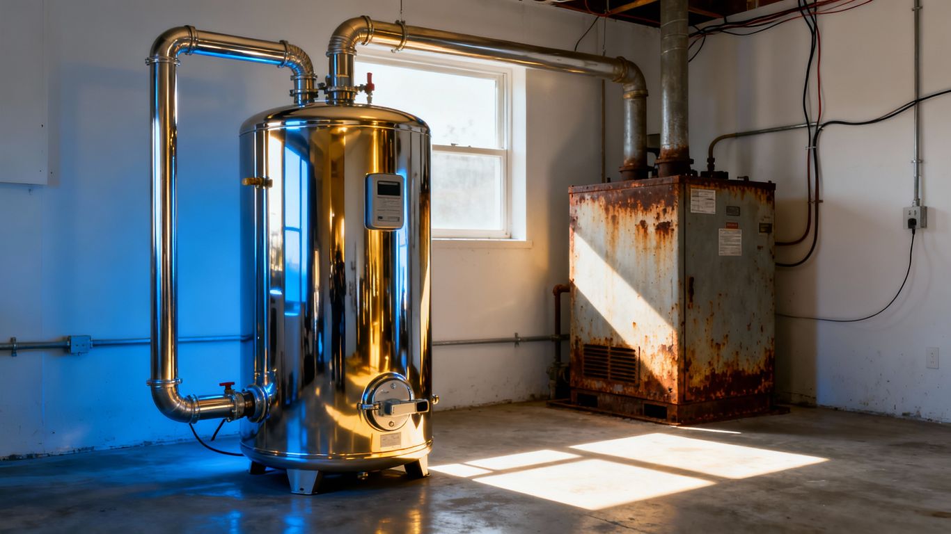 New water heater next to an old one.