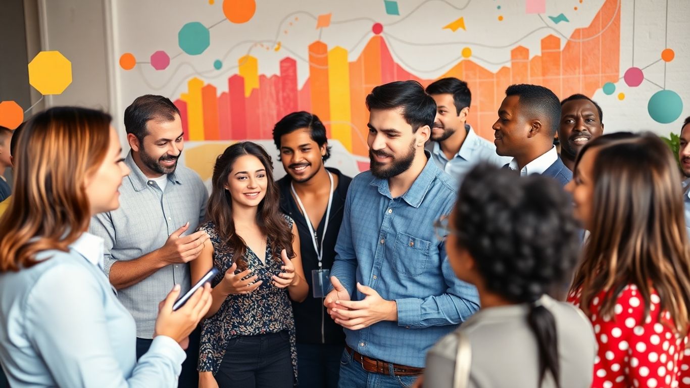 People discussing business opportunities and growth.