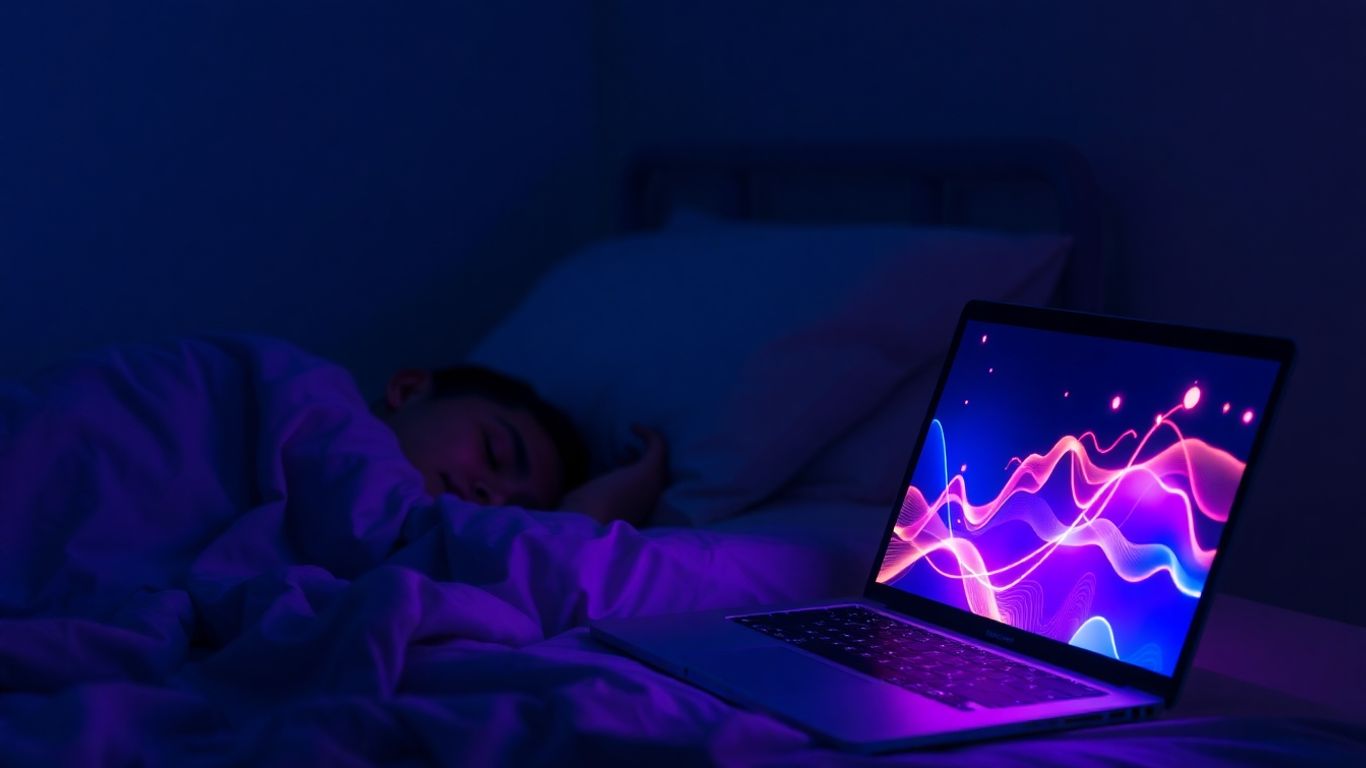 Person sleeping next to a laptop showing online growth.