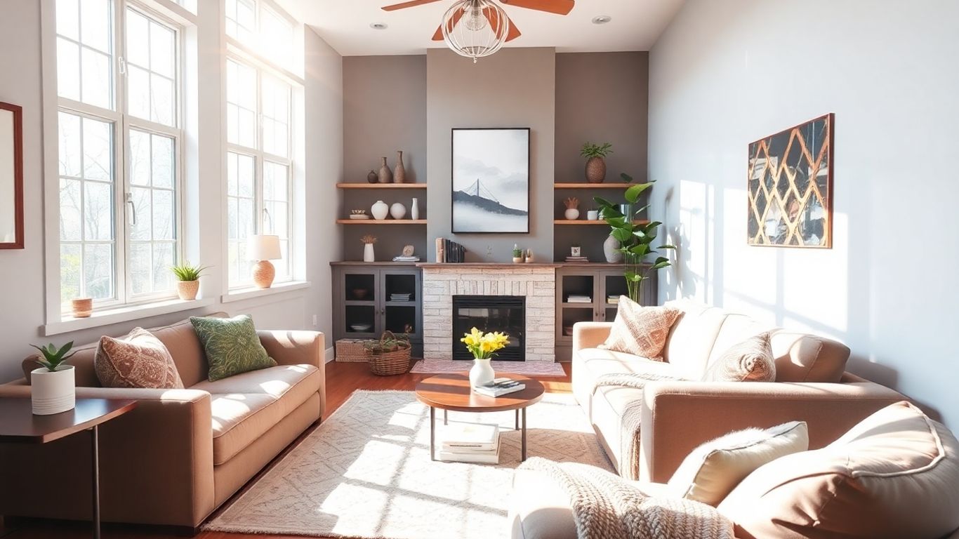 Modern Airbnb interior with natural light and stylish decor.