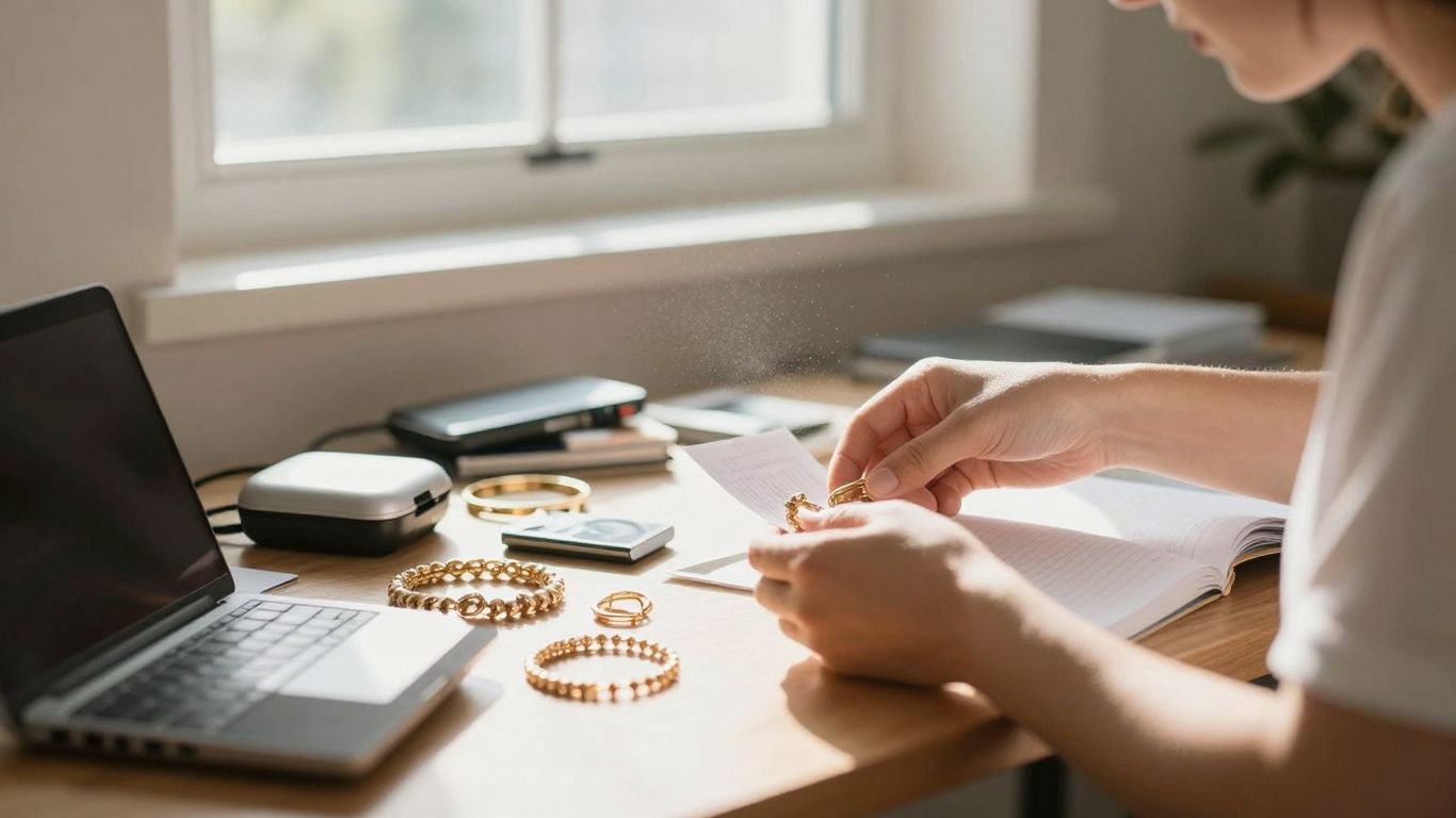 Persona contando objetos de valor en una casa.