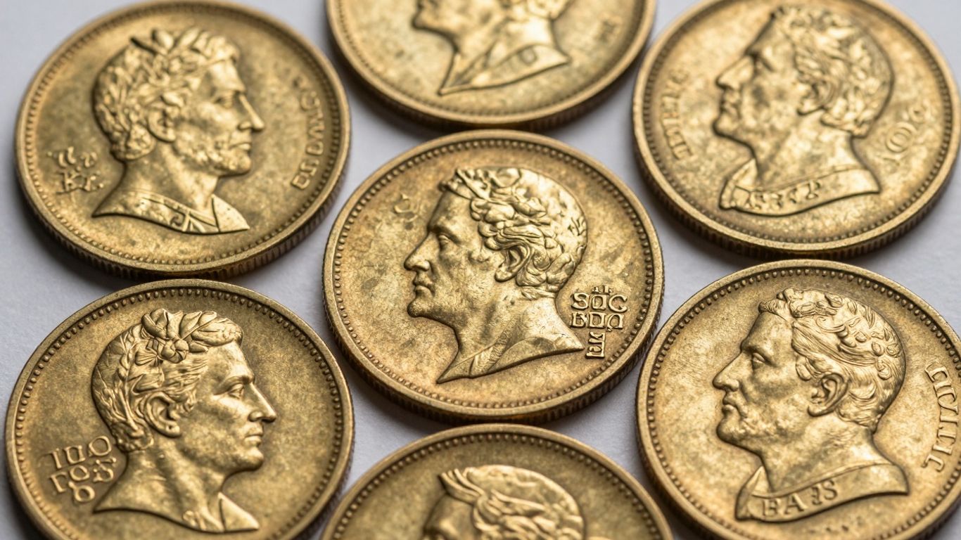 Monedas de oro raras con detalles intrincados.