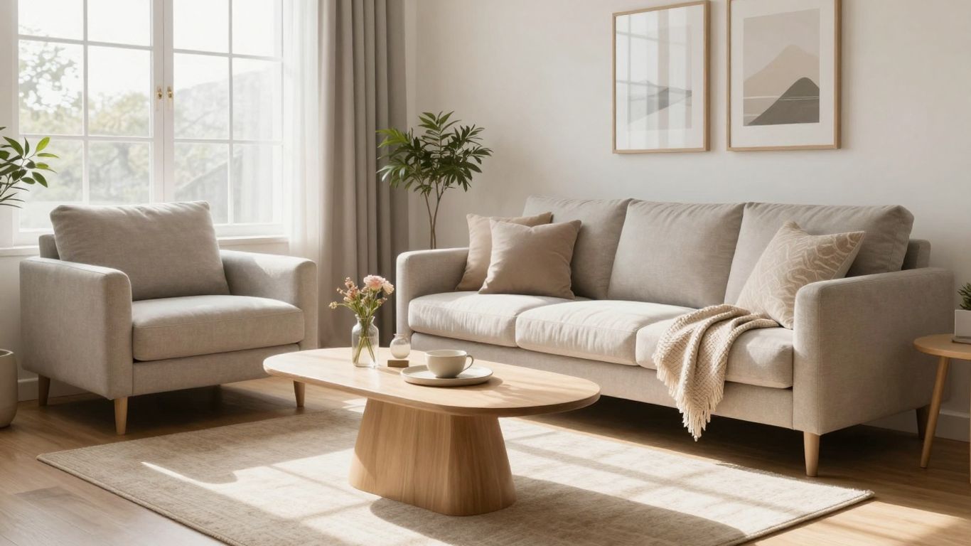 Cozy living room with affordable, stylish furniture.