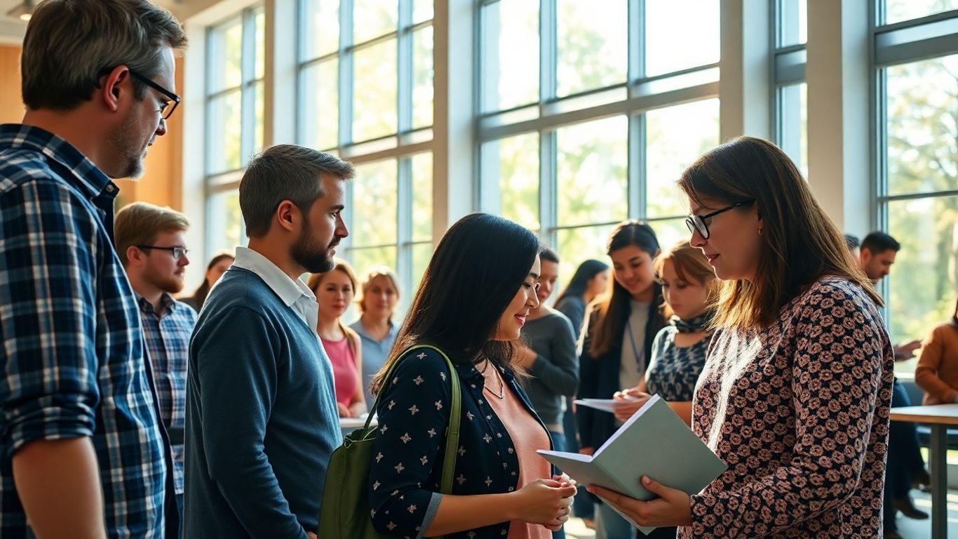 Volwassenen die leren in een moderne onderwijsomgeving.