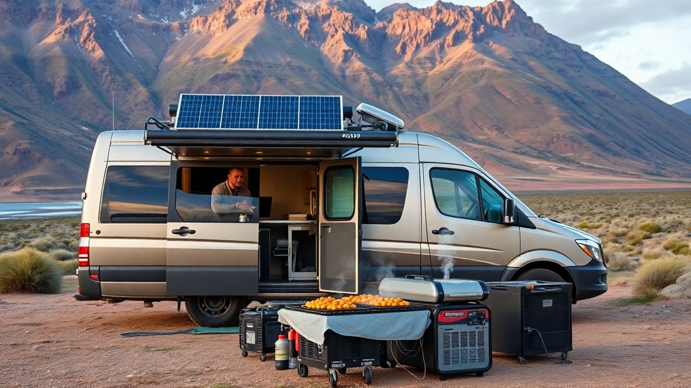 Catering van powered by solar and generator.