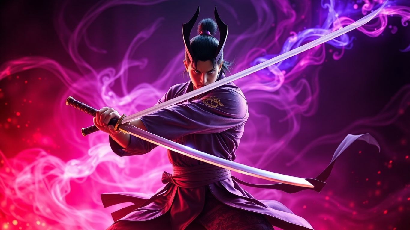 Tanjiro em ação com sua espada.