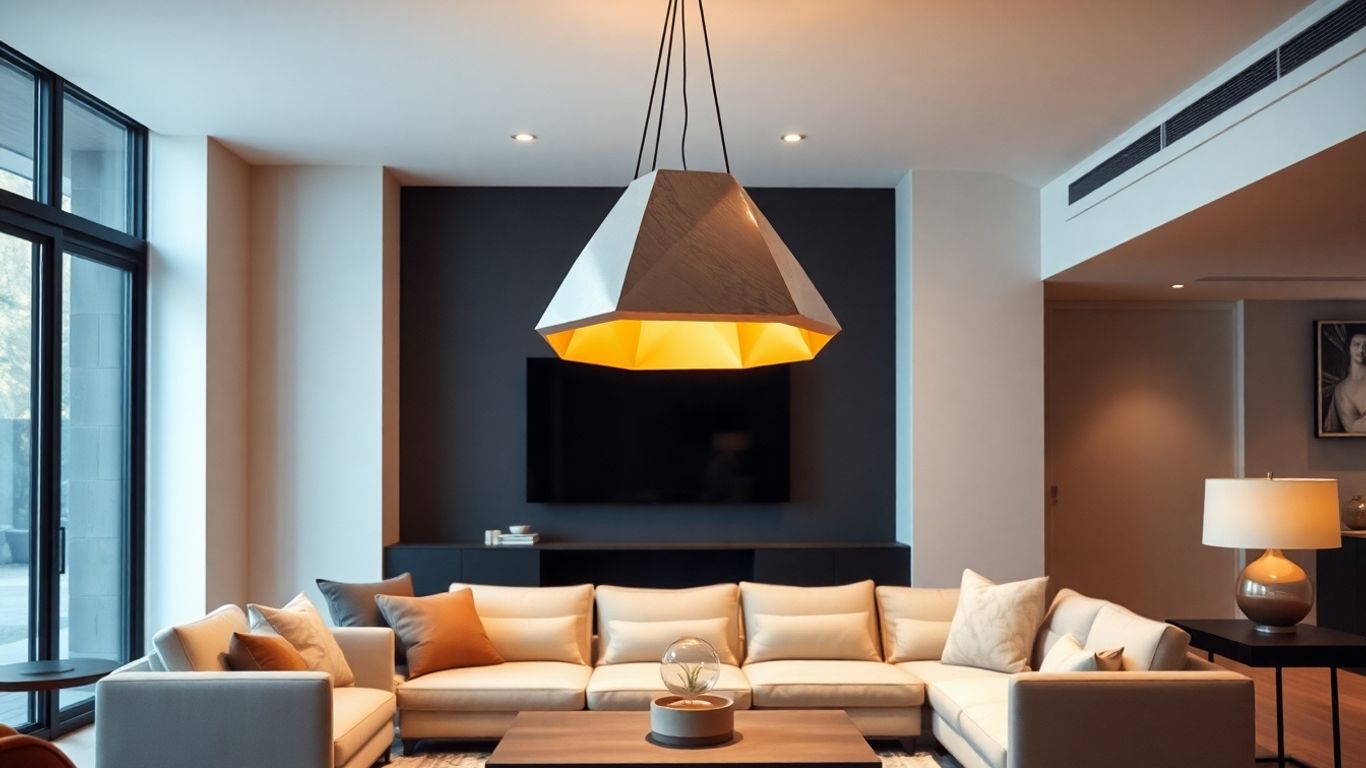 Large pendant lamp in a modern living room setting.