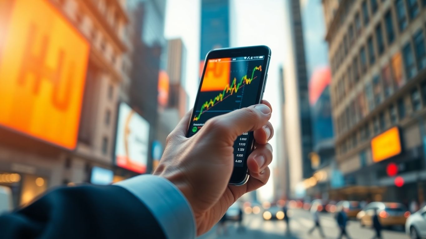 Stock market investment with smartphone chart