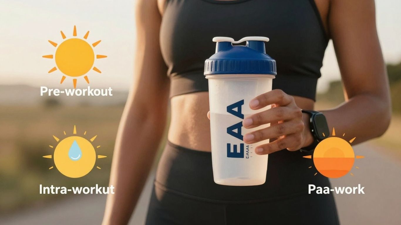 Person with shaker bottle, illustrating workout timing.