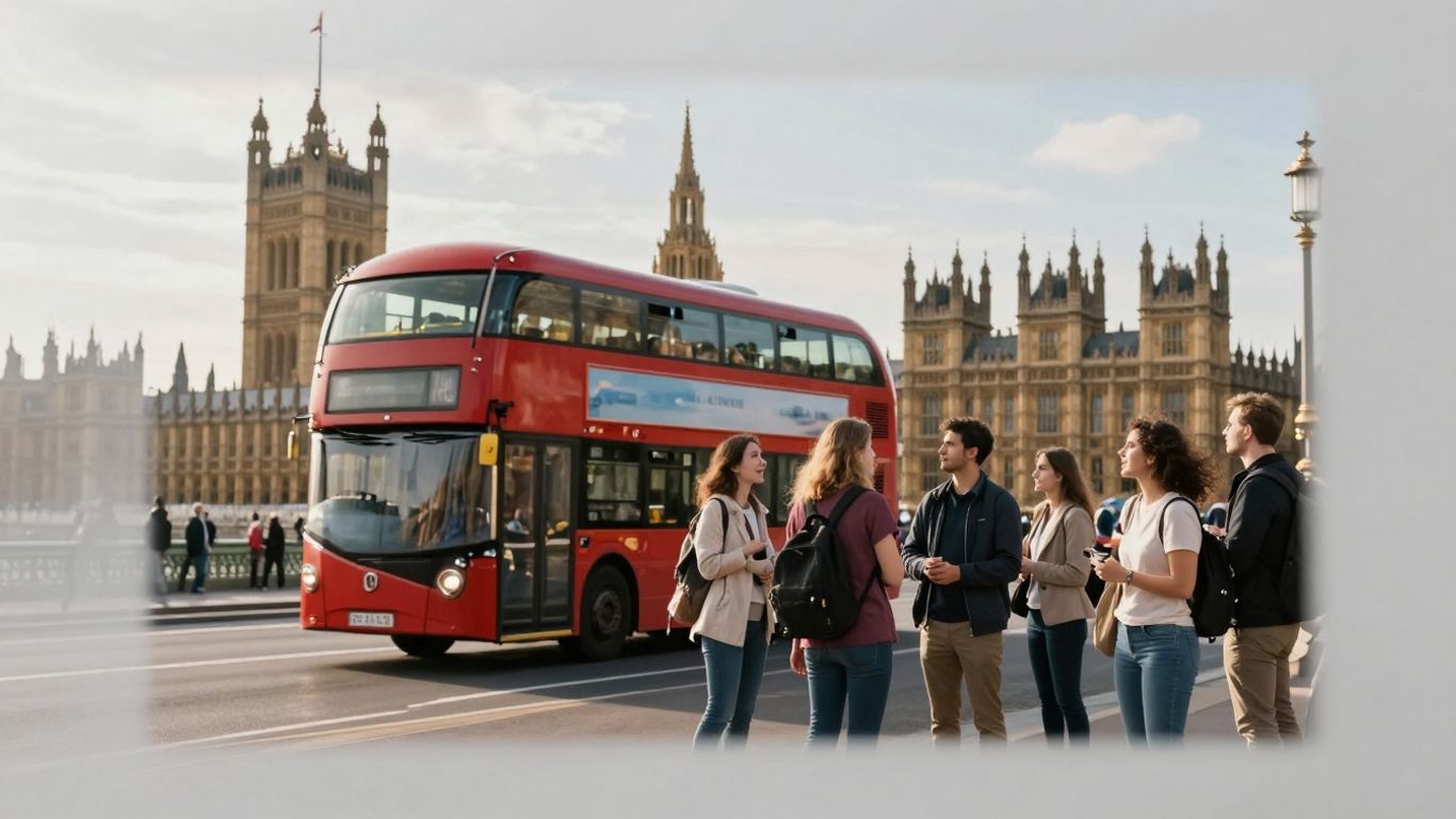 Londyn z charakterystycznymi zabytkami i turystami.
