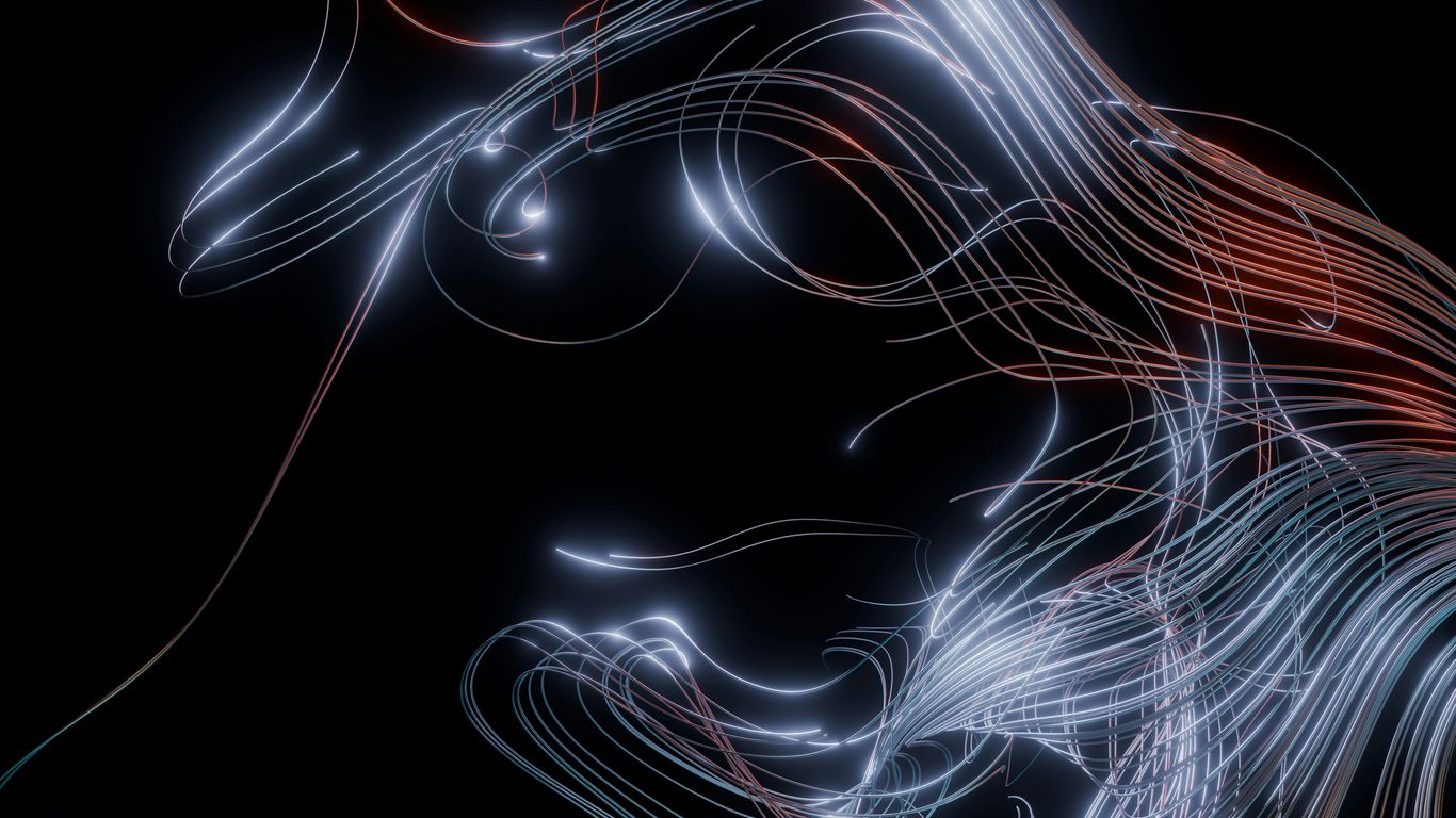 Abstract glowing lines swirl on a black background