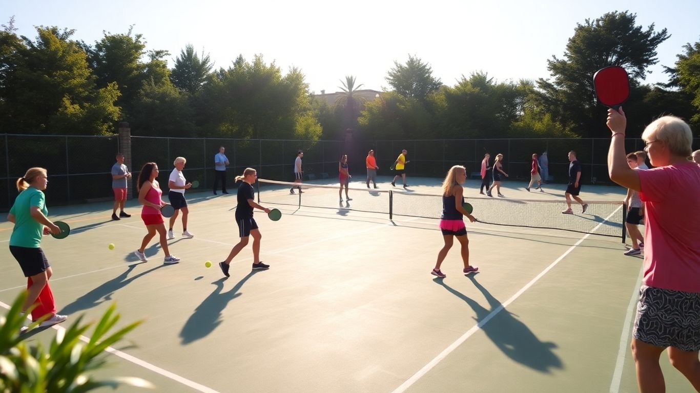 People playing pickleball at a social event.