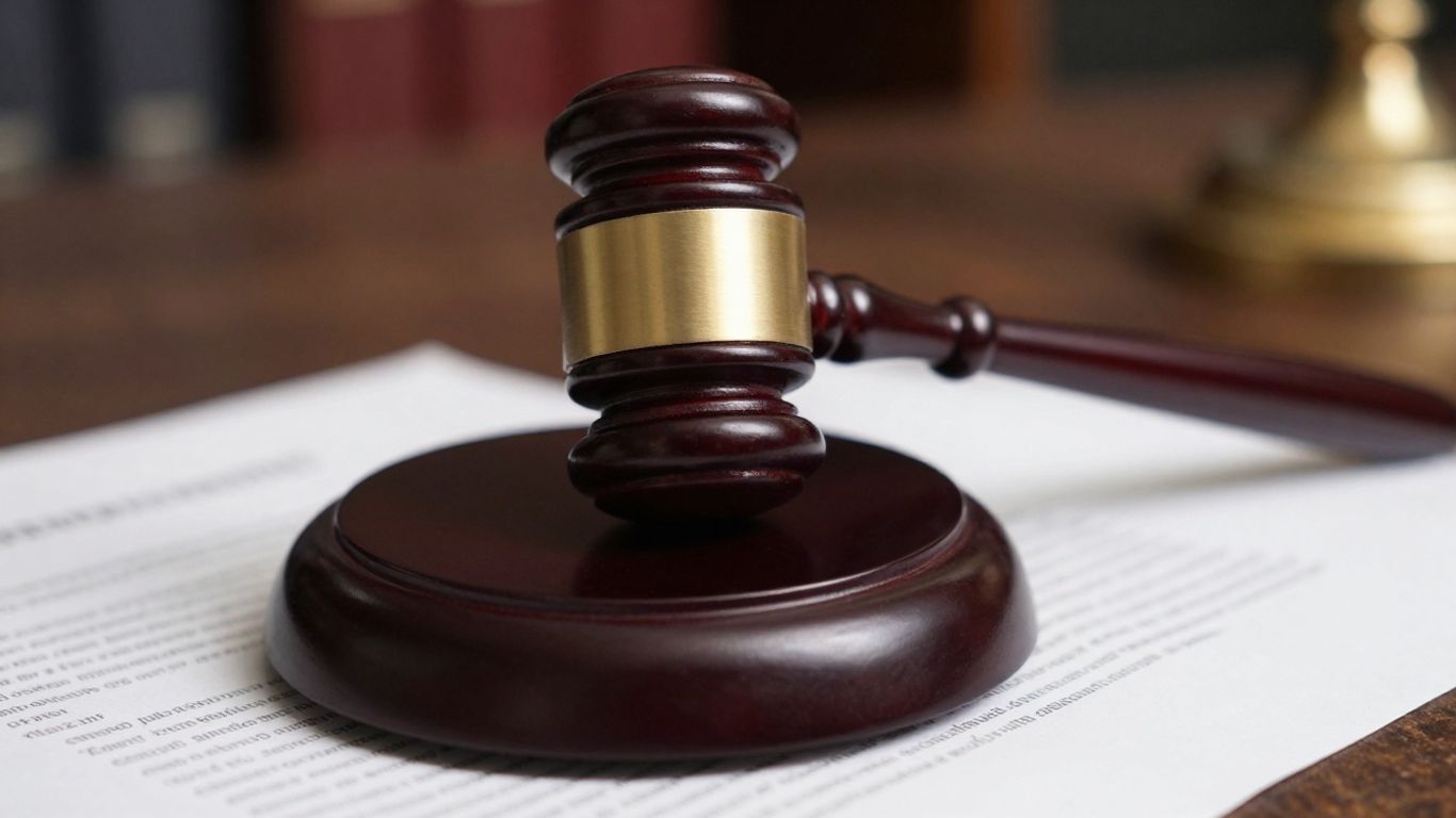 Martillo de juez sobre documentos legales.