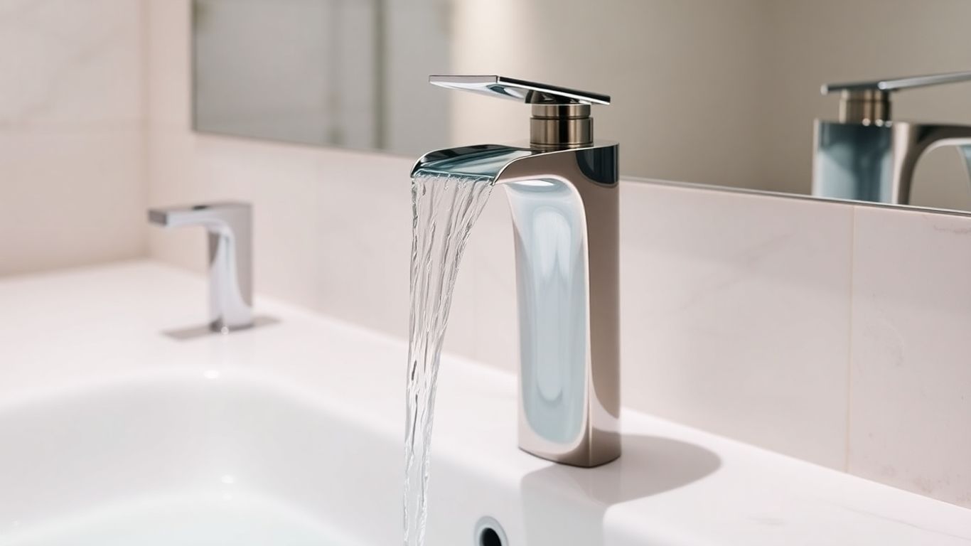 Unique bathroom faucet with waterfall effect.