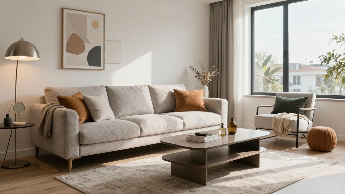 Affordable furniture in a stylish Airbnb living room.